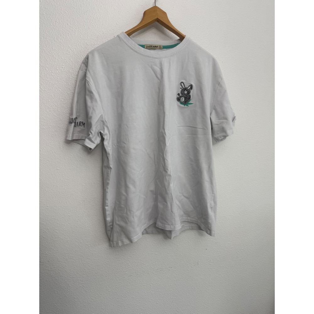 Lucky Charm Mens White Graphic T-Shirt Stitched Bunny Leaf Embroidered 3XL